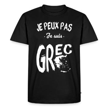 Je peux pas je suis Grec - T-shirt Premium bio Homme - noir - Devant - Nico (187cm)