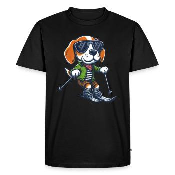 Cute Beagle on Skis - Winter Holidays in the - Men's Premium Organic T-Shirt - black - Front - Nico (187cm)