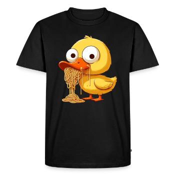 Cute Duck Clumsy Spaghetti Lover - Men's Premium Organic T-Shirt - black - Front - Nico (187cm)
