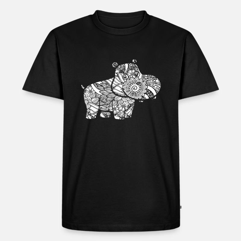 Hippo Hippo Blumenmuster - Männer Premium Bio T-Shirt - Schwarz