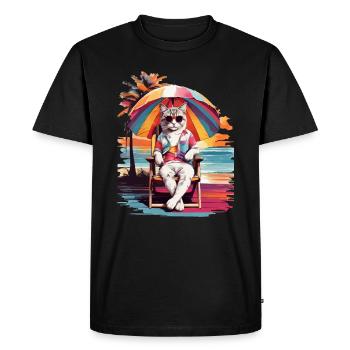 CAT'S BEACH TIME, CAT HOLIDAY AND SUMMER VIBES - Men's Premium Organic T-Shirt - black - Front - Nico (187cm)