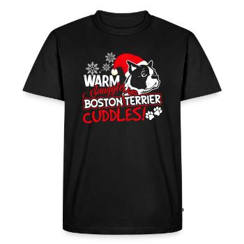 Warm Struggles Boston Terrier Cuddles Christmas - Men's Premium Organic T-Shirt - black - Front - Nico (187cm)