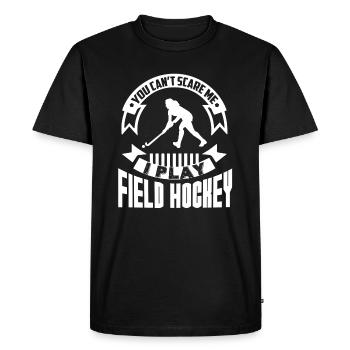 Field Hockey I Play Field Hockey - Men's Premium Organic T-Shirt - black - Front - Nico (187cm)