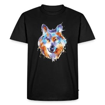 Funny Colorful Wolf Face - Men's Premium Organic T-Shirt - black - Front - Nico (187cm)