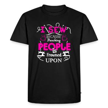 I Sew Because Punching People Is Frowned Upon - Men's Premium Organic T-Shirt - black - Front - Nico (187cm)