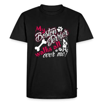 My Boston Terrier Walks All Over Me - Men's Premium Organic T-Shirt - black - Front - Nico (187cm)