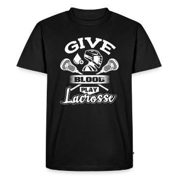 Lacrosse Give Blood Play Lacrosse - Men's Premium Organic T-Shirt - black - Front - Nico (187cm)