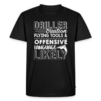 Driller Caution Flying Tools And Offensive - Men's Premium Organic T-Shirt - black - Front - Nico (187cm)