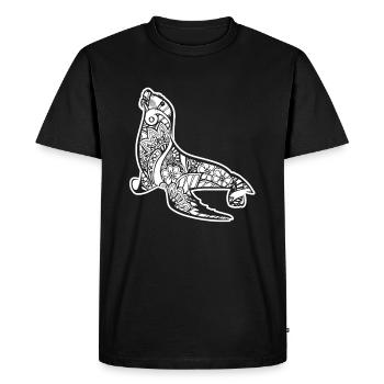 Sea Lion Floral Pattern - Men's Premium Organic T-Shirt - black - Front - Nico (187cm)