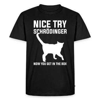 Le chat de Schrödinger : une blague de physicien - T-shirt Premium bio Homme - noir - Devant - Nico (187cm)