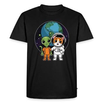 Alien Et Chat Drôle Chat Selfie Avec Ufos Kawaii - T-shirt Premium bio Homme - noir - Devant - Nico (187cm)