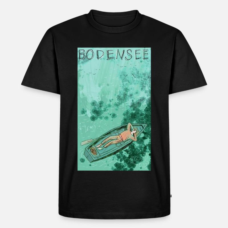 Bodensee Boottraum Illustration - Männer Premium Bio T-Shirt - Schwarz