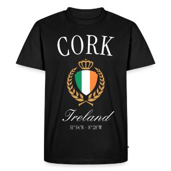 Cork Ireland Coat of Arms Crown – Travel Souvenir - Men's Premium Organic T-Shirt - black - Front - Nico (187cm)