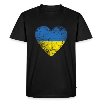 Ukraine, Ukraine Flag Heart, Distressed Style - Men's Premium Organic T-Shirt - black - Front - Nico (187cm)