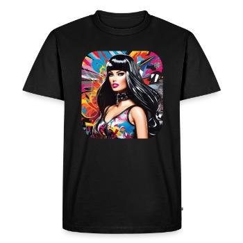 Cool colorful girl with pink mouth - Men's Premium Organic T-Shirt - black - Front - Nico (187cm)