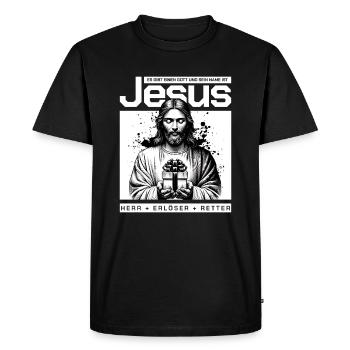 Jésus, Seigneur et Sauveur - T-shirt Premium bio Homme - noir - Devant - Nico (187cm)