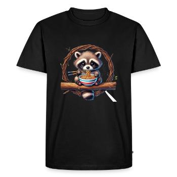 raton laveur mignon mangeant des nouilles ramen - T-shirt Premium bio Homme - noir - Devant - Nico (187cm)