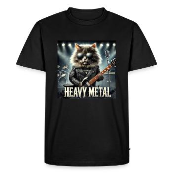 Heavy Metal Cat with Guitar - Men's Premium Organic T-Shirt - black - Front - Nico (187cm)