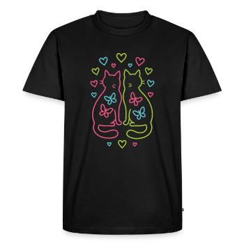 Paire colorée de chats avec des coeurs papillons - T-shirt Premium bio Homme - noir - Devant - Nico (187cm)