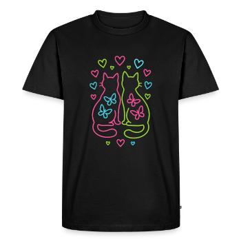 Neon Cats with Hearts & Butterflies - Men's Premium Organic T-Shirt - black - Front - Nico (187cm)