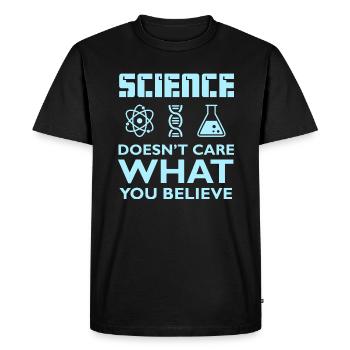 Science Believe - Men's Premium Organic T-Shirt - black - Front - Nico (187cm)