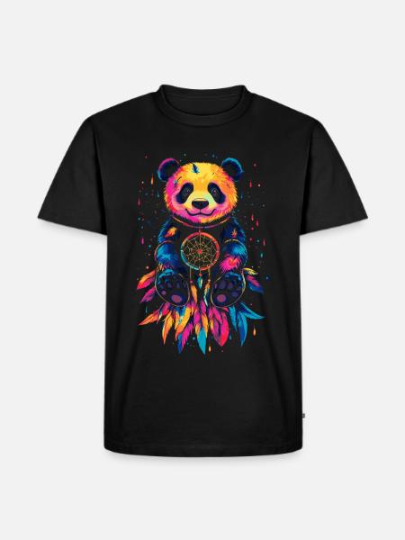 Bunter Panda mit Traumfänger - Männer Premium Bio T-Shirt - Schwarz
