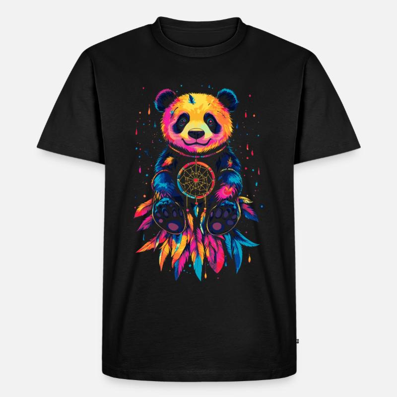 Bunter Panda mit Traumfänger - Männer Premium Bio T-Shirt - Schwarz