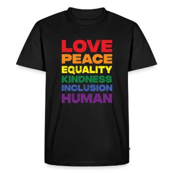 Love Peace Equality Kindness Inclusion Human - Men's Premium Organic T-Shirt - black - Front - Nico (187cm)