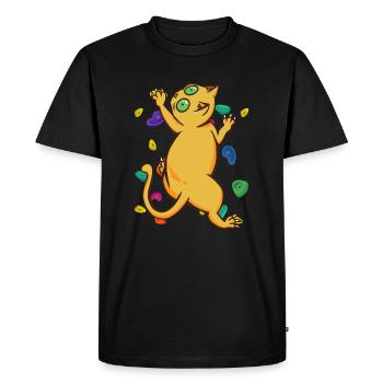 Drôle de chat grimpant mural avec des formes colorées - T-shirt Premium bio Homme - noir - Devant - Nico (187cm)