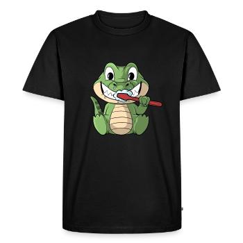 Brushing Crocodile Teeth Brushing - Men's Premium Organic T-Shirt - black - Front - Nico (187cm)