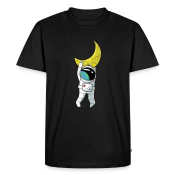 Funny astronaut hangs on the moon - Men's Premium Organic T-Shirt - black - Front - Nico (187cm)