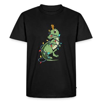 Cute T-Rex dinosaur as a Christmas tree - Men's Premium Organic T-Shirt - black - Front - Nico (187cm)