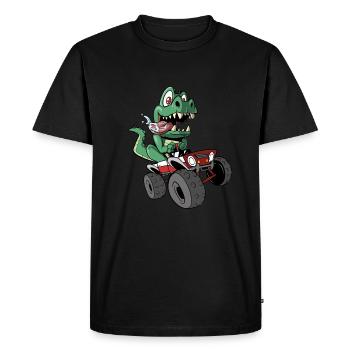 Un dinosaure conduit un camion monstre - T-shirt Premium bio Homme - noir - Devant - Nico (187cm)