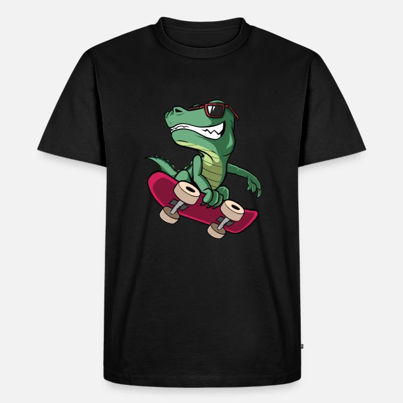 Cooler T-Rex Dinosaurier Skateboard - Männer Premium Bio T-Shirt - Schwarz