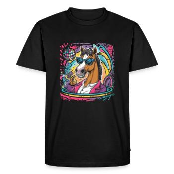 Drôle de cheval avec lunettes de soleil boule disco - T-shirt Premium bio Homme - noir - Devant - Nico (187cm)