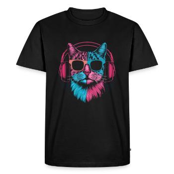 Écouteurs de lunettes de soleil de chat coloré - T-shirt Premium bio Homme - noir - Devant - Nico (187cm)
