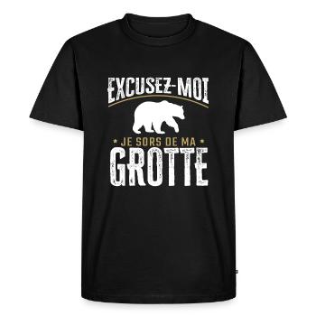 Humour | Excusez-moi je sors de ma grotte - T-shirt Premium bio Homme - noir - Devant - Nico (187cm)