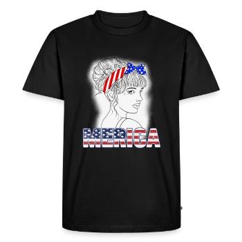 Merica Girl USA Flag - Men's Premium Organic T-Shirt - black - Front - Nico (187cm)