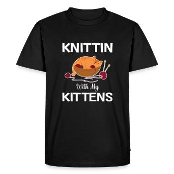 Knitting Knittin With My Kittens - Men's Premium Organic T-Shirt - black - Front - Nico (187cm)
