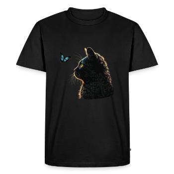 Cat And Blue Butterfly - Men's Premium Organic T-Shirt - black - Front - Nico (187cm)