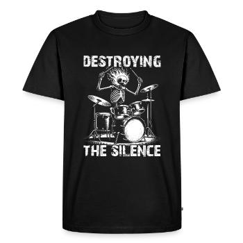 Squelette de crâne de batteur sur la batterie - T-shirt Premium bio Homme - noir - Devant - Nico (187cm)