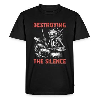 Squelette de crâne de batteur sur la batterie - T-shirt Premium bio Homme - noir - Devant - Nico (187cm)