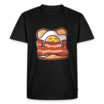 Petit déjeuner dormant / oeuf au plat, toast et bacon - T-shirt Premium bio Homme - noir - Devant - Nico (187cm)