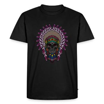 Indian Skull Skeleton Gift - Men's Premium Organic T-Shirt - black - Front - Nico (187cm)