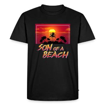 Fils de chemise de plage palmiers soleil de plage - T-shirt Premium bio Homme - noir - Devant - Nico (187cm)