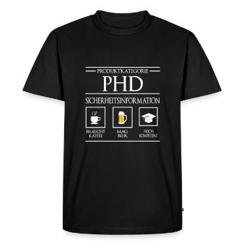PHD Sicherheitsinformation Doktortitel Promotion - Männer Premium Bio T-Shirt - Schwarz - Vorne - Nico (187cm)