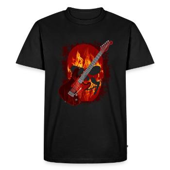 Guitare, tête de mort avec des flammes, feu - T-shirt Premium bio Homme - noir - Devant - Nico (187cm)