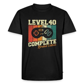 40th Birthday Gift - Level 40 Complete - Men's Premium Organic T-Shirt - black - Front - Nico (187cm)