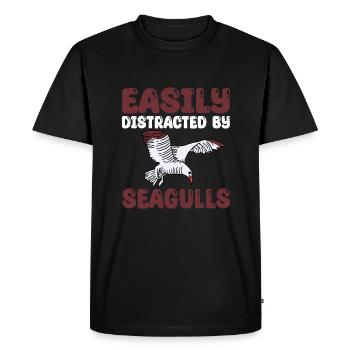 Facilement distrait par les mouettes - T-shirt Premium bio Homme - noir - Devant - Nico (187cm)