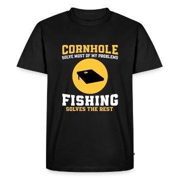 Pêche amusante et cornhole - T-shirt Premium bio Homme - noir - Devant - Nico (187cm)